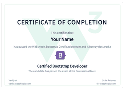 Example of the W3Schools Bootstrap certificate