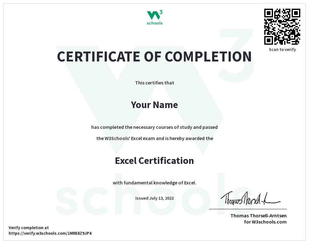 Excel Certificate